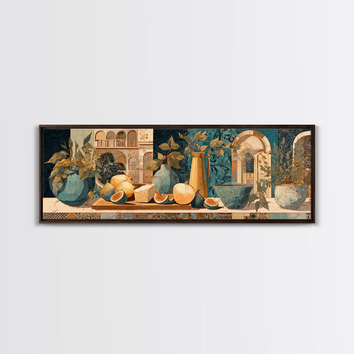 Figs and Cheese on Rustic Wooden Board Framed Canvas Print, Italian Villa Art, Printable Wall Art, Living Room Decor, Villa, IVA-3x1-1