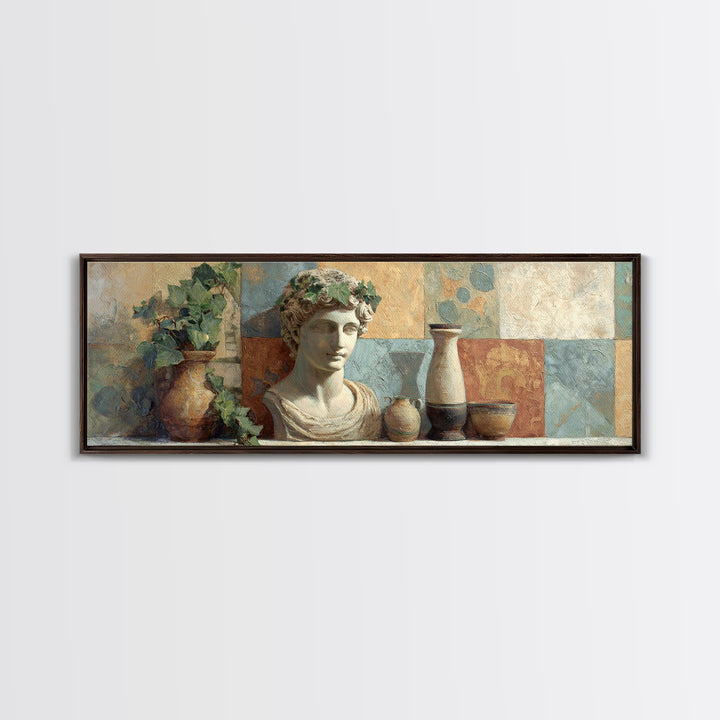Classic Roman Statue Bust Canvas Print, Italian Villa Art, Landscape Art, Living Room Decor, Abstract Art, Villa, IVA-3x1-100