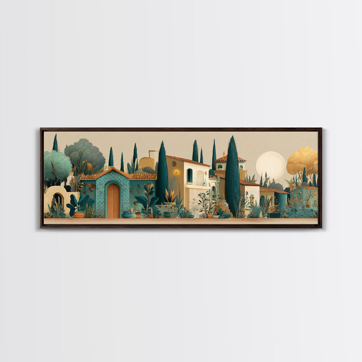 Tuscan Hillside with Cypress Trees and Golden Canvas Print, Italian Villa Art, Digital Wall Art, Living Room Decor, Villa, IVA-3x1-17