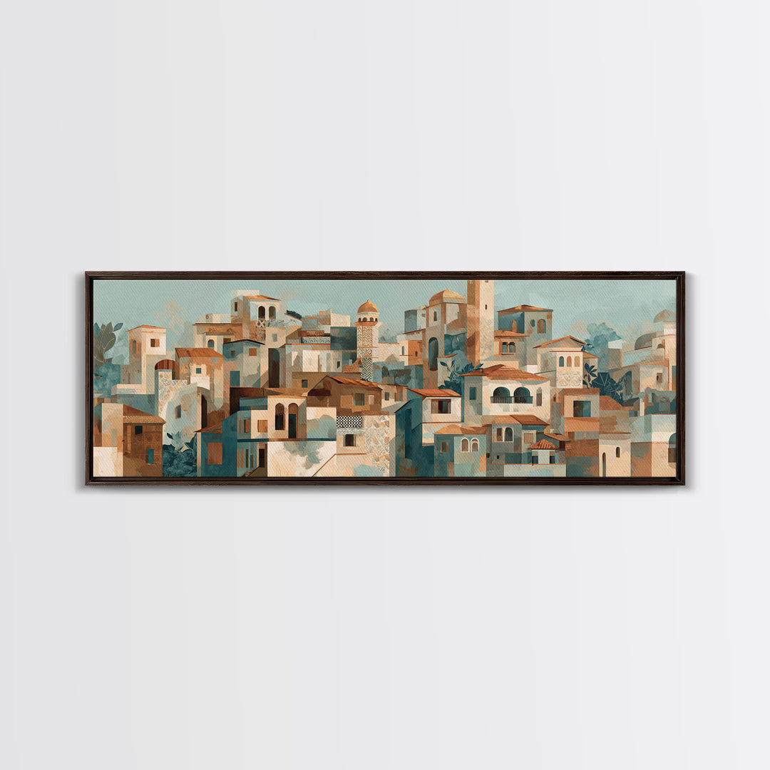 Terracotta Rooftops Against Pale Sky Canvas Print, Italian Villa Art, Neutral Wall Art, Living Room Decor, Fine Art, Villa, IVA-3x1-20