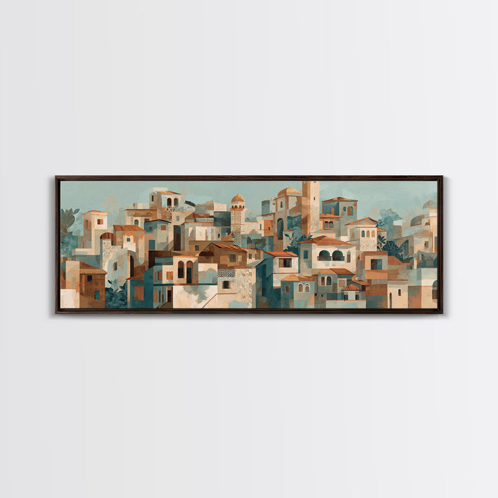 Terracotta Rooftops Against Pale Sky Canvas Print, Italian Villa Art, Neutral Wall Art, Living Room Decor, Fine Art, Villa, IVA-3x1-20