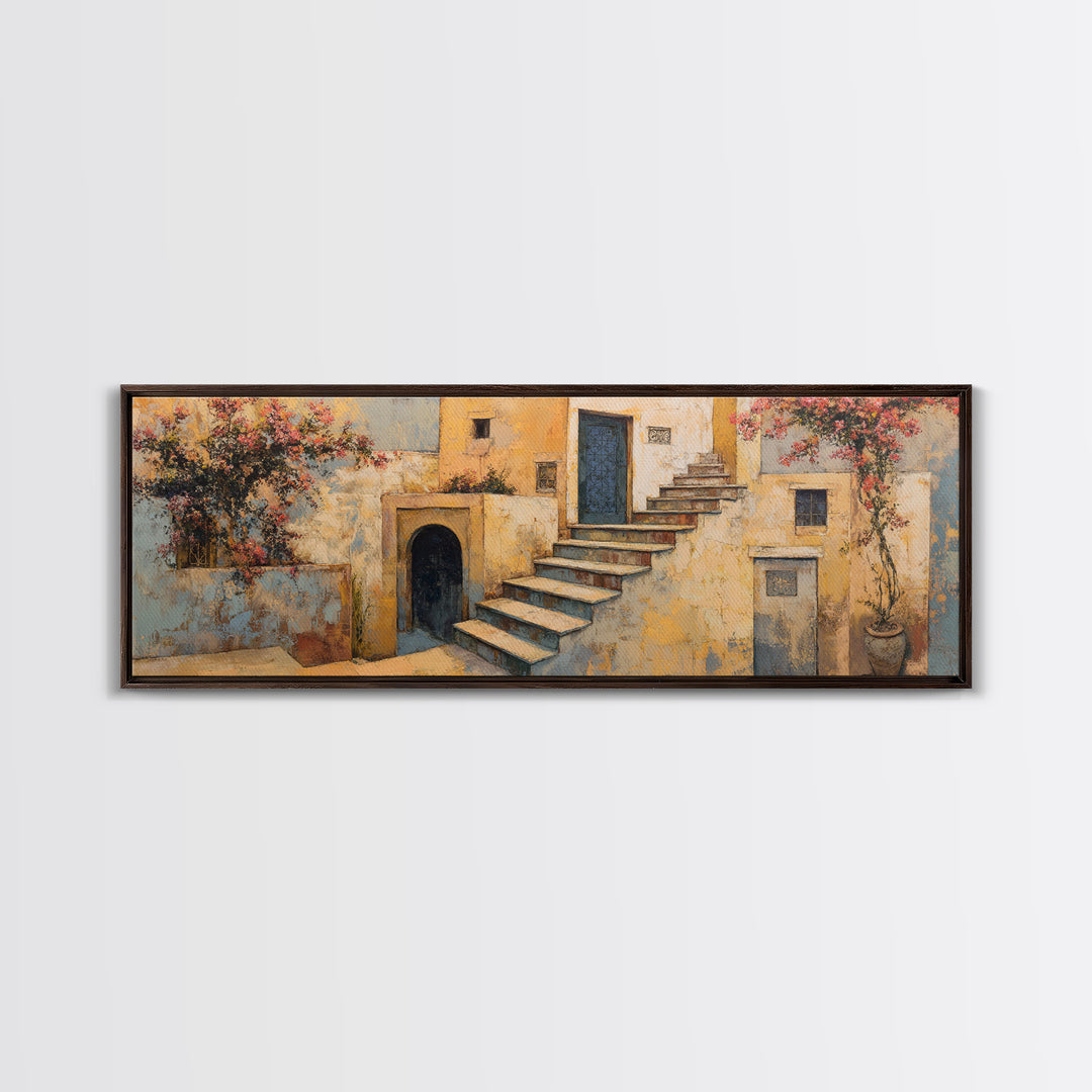 Sunlit Stone Stairway Canvas Print, Italian Villa Art, Rustic Home Decor, Living Room Decor, Fine Art, Villa, Boho Decor, IVA-3x1-3