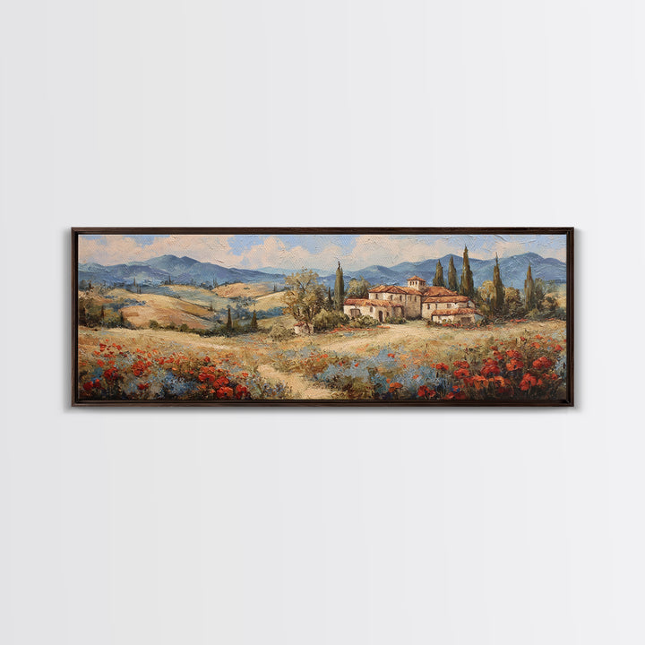 Tuscan Poppy Field Canvas Print, Italian Villa Art, Gallery Decor, Living Room Decor, Abstract Art, Villa, Minimalist Decor, IVA-3x1-31