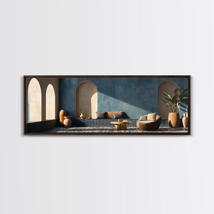 Mediterranean Arch Framing Blue Sea Canvas Print, Italian Villa Art, Statement Artwork, Living Room Decor, Fine Art, Villa, IVA-3x1-48