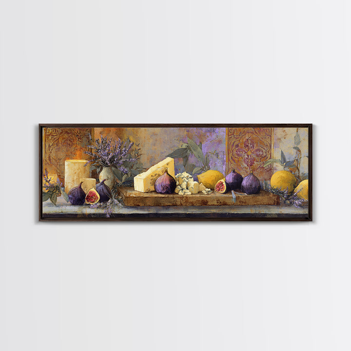 Figs and Cheese on Rustic Wooden Board Canvas Print, Italian Villa Art, Framed Wall Art, Living Room Decor, Abstract Art, Villa, IVA-3x1-49