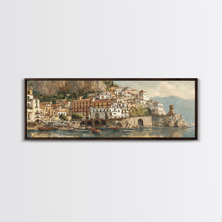 Amalfi Coast Cliffs Framed Canvas Print, Italian Villa Art, Printable Art, Living Room Decor, Villa, Digital Download Art, IVA-3x1-53