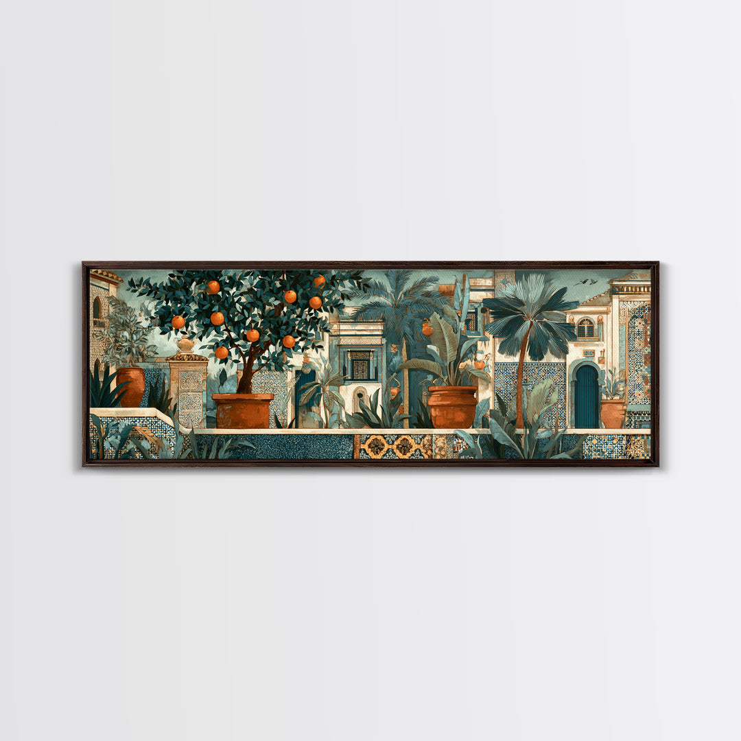 Orange Tree in a Courtyard Planter Canvas Print, Italian Villa Art, Coastal Decor, Living Room Decor, Fine Art, Villa, IVA-3x1-54