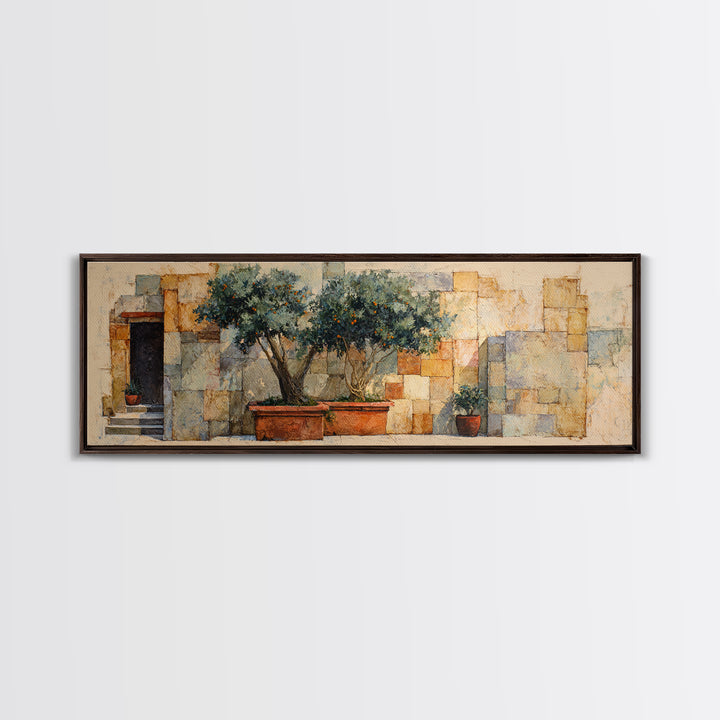 Orange Tree in a Courtyard Planter Canvas Print, Italian Villa Art, Coastal Decor, Living Room Decor, Fine Art, Villa, IVA-3x1-6