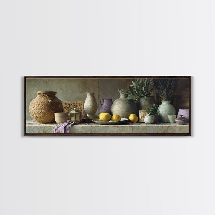 Coastal Lemons and Striped Cloth Arrangement Canvas Print, Italian Villa Art, Modern Decor, Living Room Decor, Villa, IVA-3x1-64