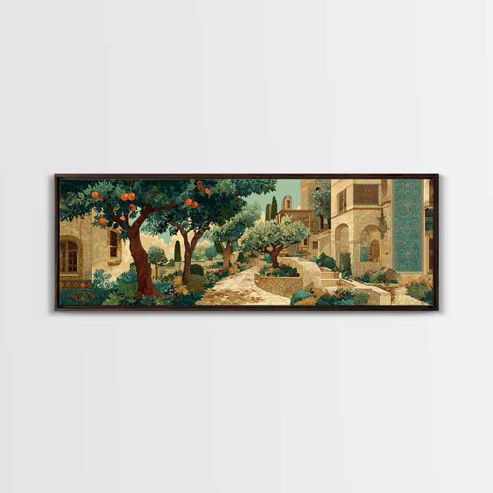 Olive Grove Path Framed Canvas Print, Italian Villa Art, Living Room Decor, Abstract Art, Villa, Coastal Wall Art, IVA-3x1-67