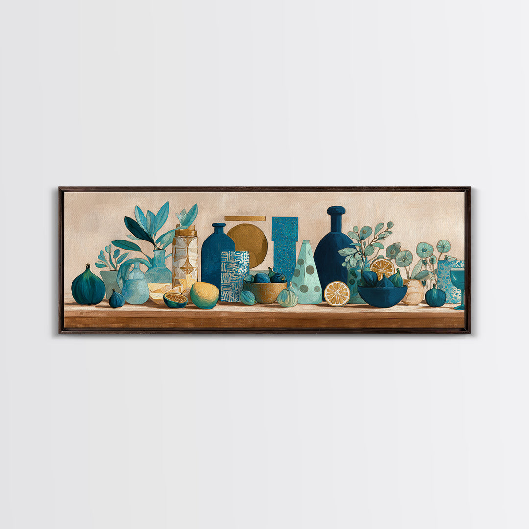 Figs and Cheese on Rustic Wooden Board Framed Canvas Print, Italian Villa Art, Bedroom Wall Decor, Living Room Decor, Villa, IVA-3x1-73
