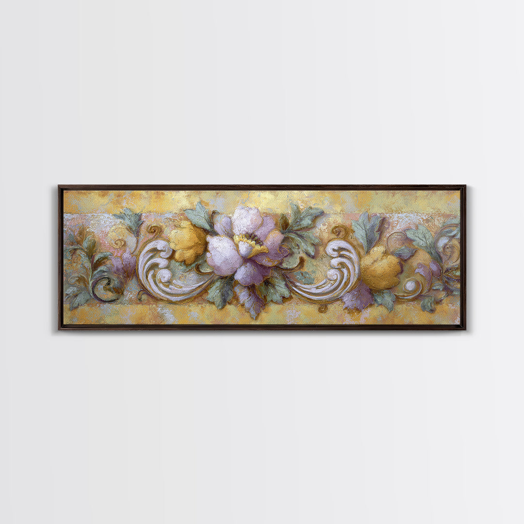 Florentine Floral Ornament Pattern Framed Canvas Print, Italian Villa Art, Printable Art, Living Room Decor, Fine Art, Villa, IVA-3x1-74
