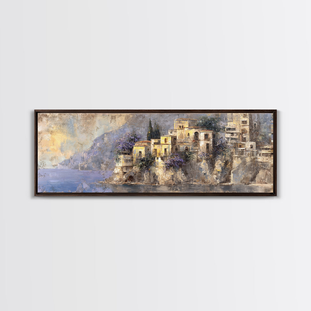 Amalfi Coast Cliffs Framed Canvas Print, Italian Villa Art, Printable Art, Living Room Decor, Villa, Digital Download Art, IVA-3x1-77