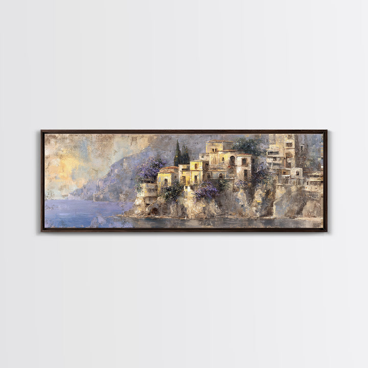 Amalfi Coast Cliffs Framed Canvas Print, Italian Villa Art, Printable Art, Living Room Decor, Villa, Digital Download Art, IVA-3x1-77