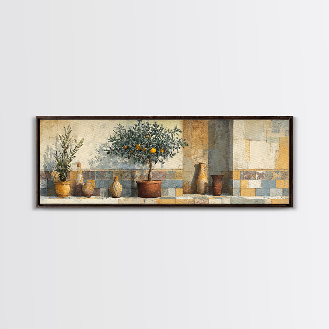 Orange Tree in a Courtyard Planter Canvas Print, Italian Villa Art, Statement Artwork, Living Room Decor, Fine Art, Villa, IVA-3x1-78