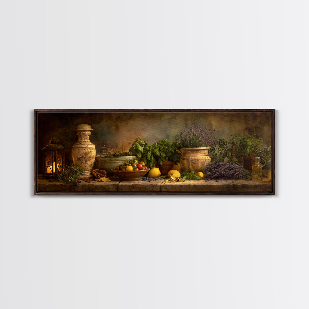 Pasta Herbs and Tomatoes Still Life Canvas Print, Italian Villa Art, Minimalist Decor, Living Room Decor, Fine Art, Villa, IVA-3x1-83
