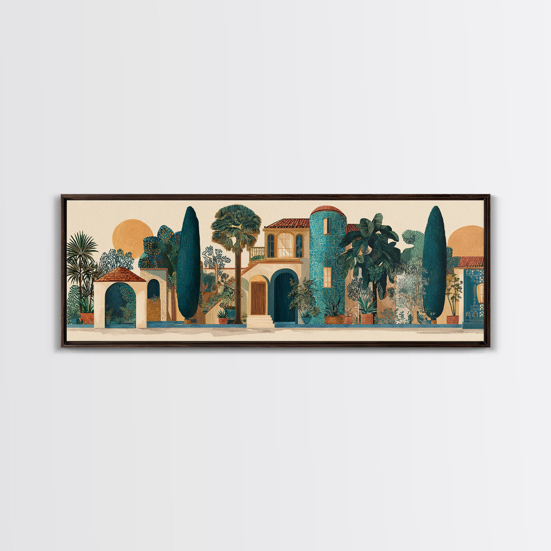 Cypress Silhouette at Sunset Canvas Print, Italian Villa Art, Living Room Decor, Oil Painting, Villa, Living Room Art, IVA-3x1-85