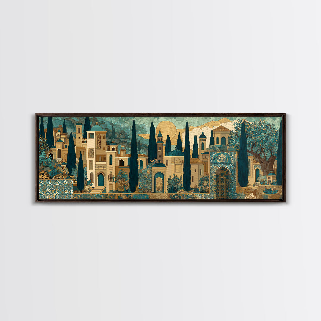 Tuscan Hillside with Cypress Trees and Golden Canvas Print, Italian Villa Art, Farmhouse Wall Art, Living Room Decor, Villa, IVA-3x1-89
