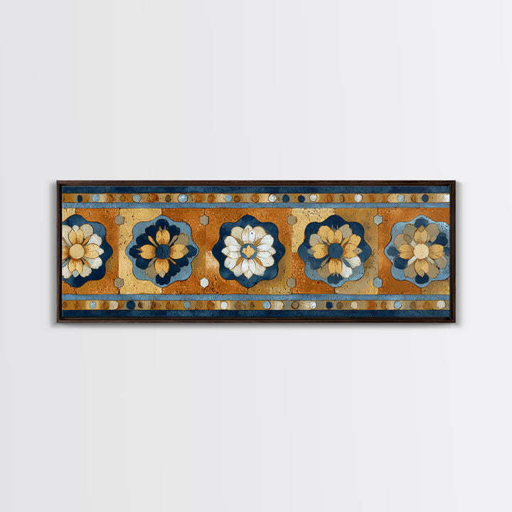 Italian Tile Pattern Framed Canvas Print, Italian Villa Art, Textured Painting, Living Room Decor, Villa, Living Room Wall Art, IVA-3x1-9
