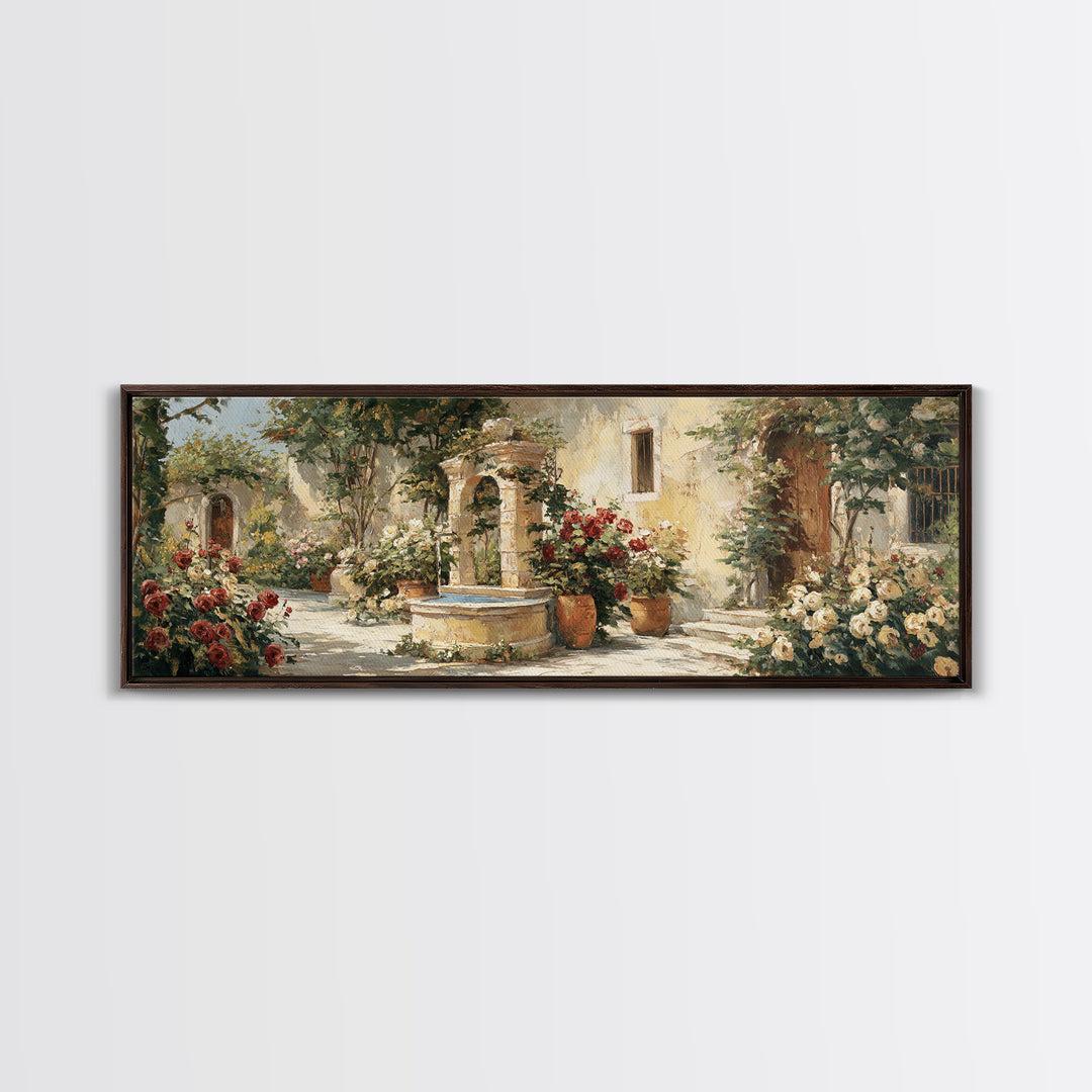 Italian Villa Garden Urn Canvas Print, Italian Villa Art, Framed Wall Art, Living Room Decor, Watercolor Art, Villa, IVA-3x1-94