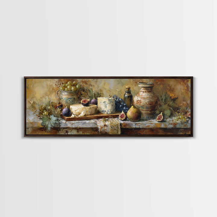 Figs and Cheese on Rustic Wooden Board Canvas Print, Italian Villa Art, Landscape Art, Living Room Decor, Watercolor Art, Villa, IVA-3x1-97