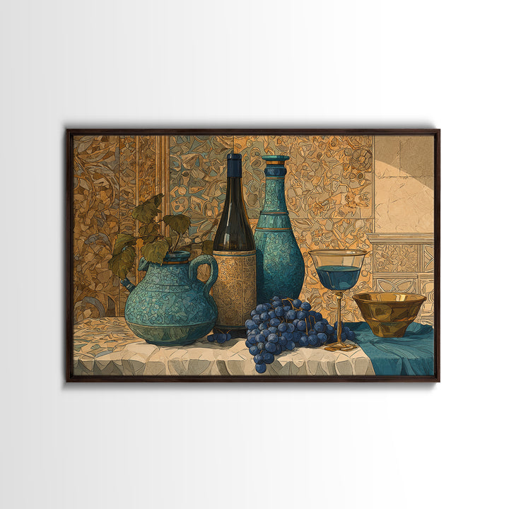 Grapevine and Wine Still Life on Linen Canvas Print, Italian Villa Art, Minimalist Decor, Living Room Decor, Abstract Art, IVA-3x2-11