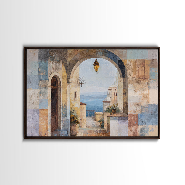 Mediterranean Arch Framing Blue Sea Canvas Print, Italian Villa Art, Luxury Decor, Living Room Decor, Fine Art, Villa, IVA-3x2-12