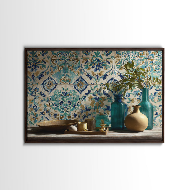 Florentine Floral Ornament Pattern Framed Canvas Print, Italian Villa Art, Room Decor, Living Room Decor, Oil Painting, Villa, IVA-3x2-14