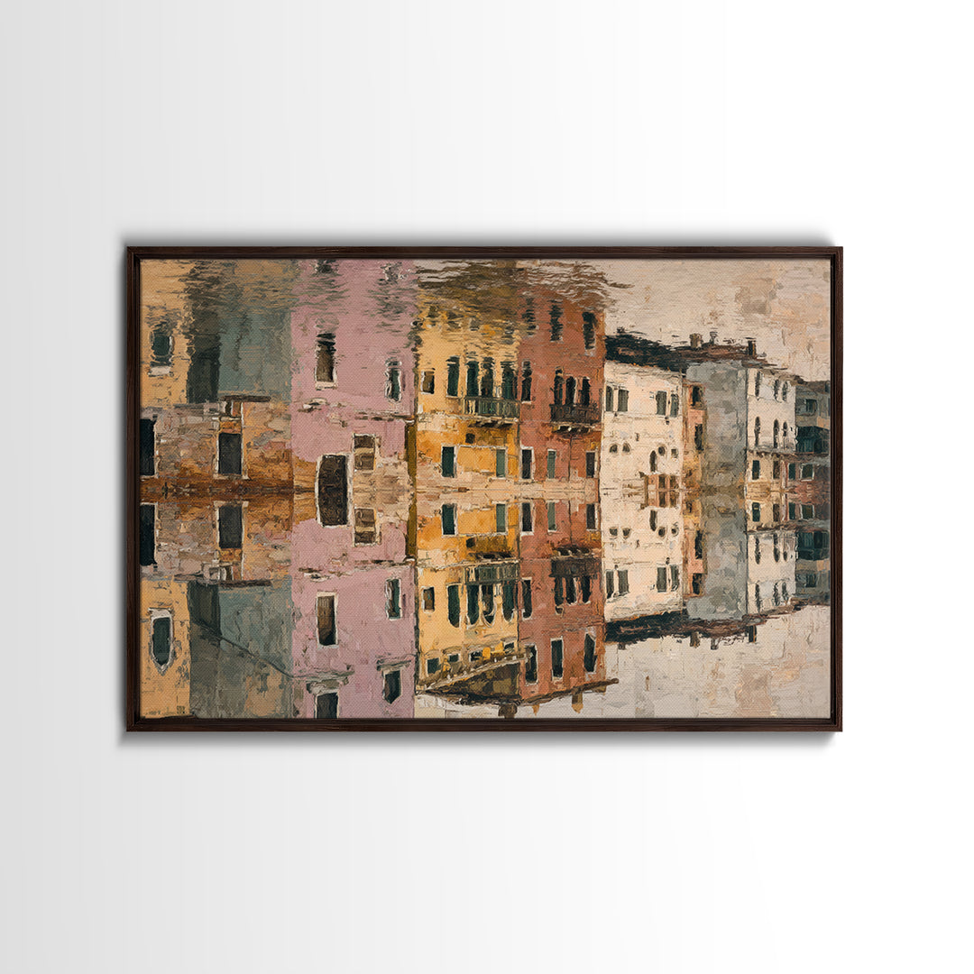 Venetian Canal Reflection Without City Crowd Canvas Print, Italian Villa Art, Textured Painting, Living Room Decor, Villa, IVA-3x2-24