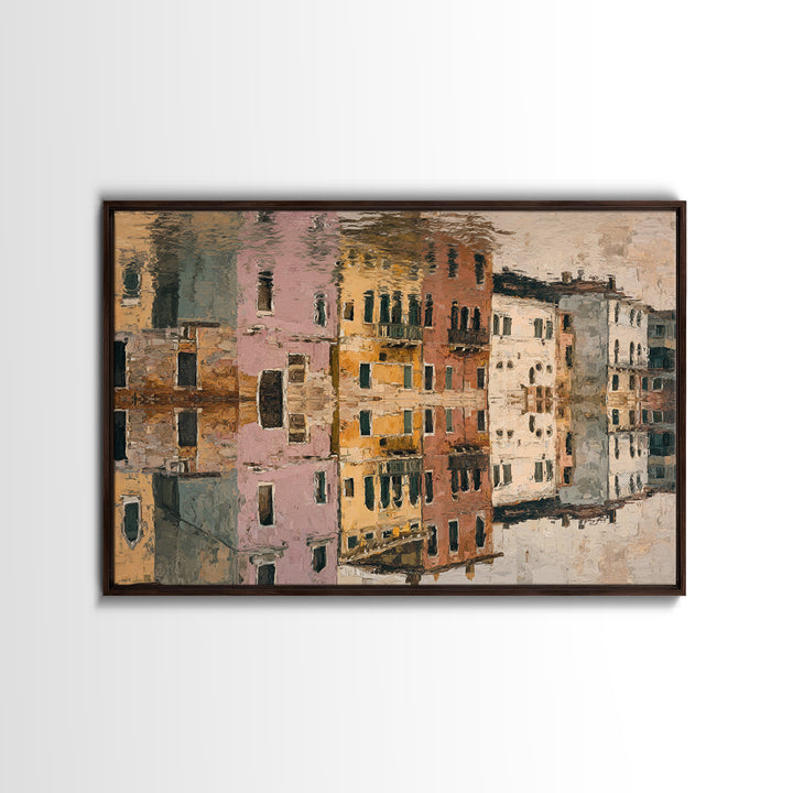 Venetian Canal Reflection Without City Crowd Canvas Print, Italian Villa Art, Textured Painting, Living Room Decor, Villa, IVA-3x2-24