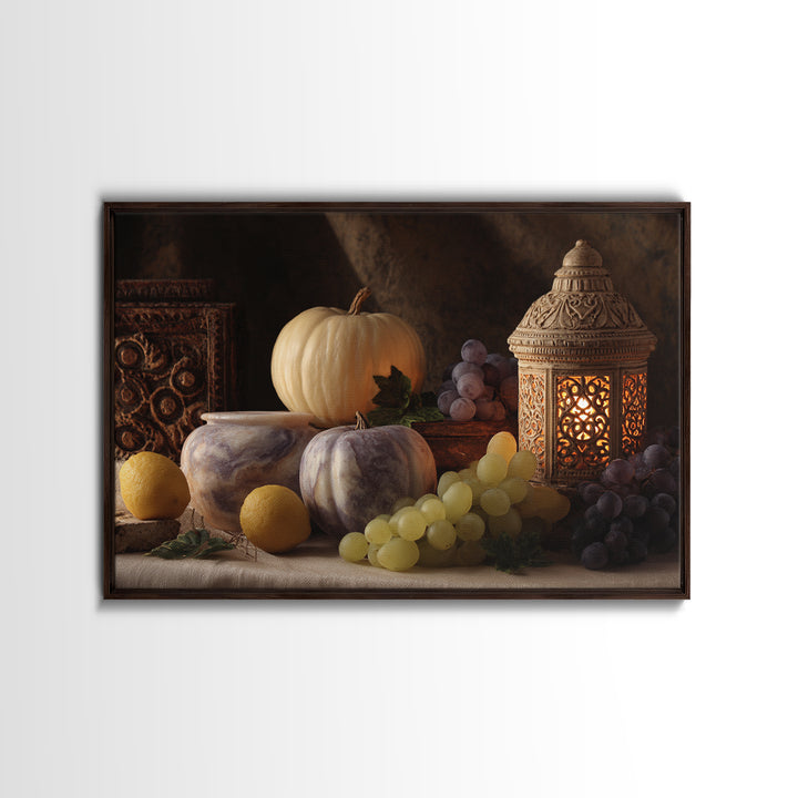 Marble Fruit Still Life Framed Canvas Print, Italian Villa Art, Textured Painting, Living Room Decor, Fine Art, Villa, IVA-3x2-27