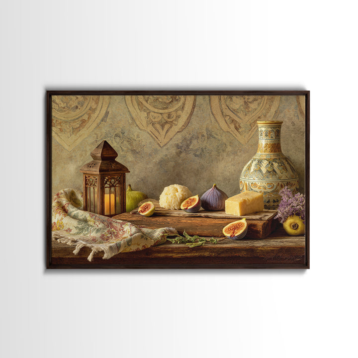 Figs and Cheese on Rustic Wooden Board Canvas Print, Italian Villa Art, Framed Wall Art, Living Room Decor, Oil Painting, Villa, IVA-3x2-37