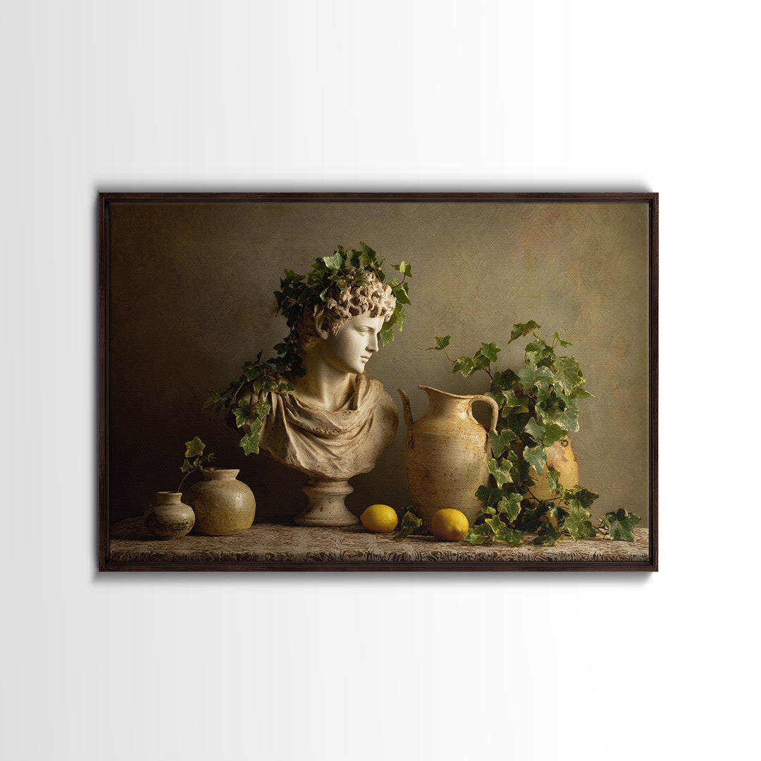 Classic Roman Statue Bust Framed Canvas Print, Italian Villa Art, Printable Wall Art, Living Room Decor, Oil Painting, Villa, IVA-3x2-40