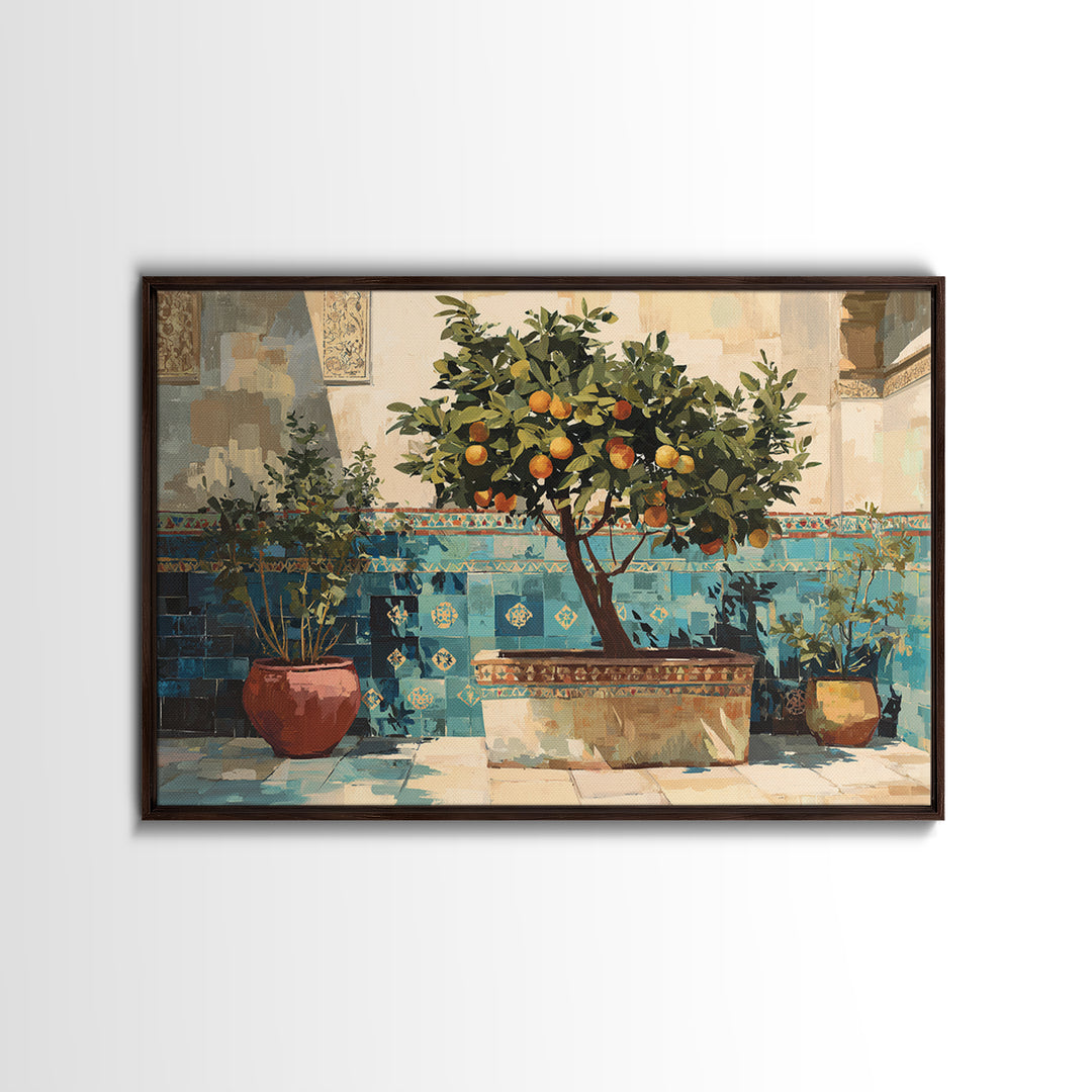 Orange Tree in a Courtyard Planter Canvas Print, Italian Villa Art, Original Painting, Living Room Decor, Fine Art, Villa, IVA-3x2-42