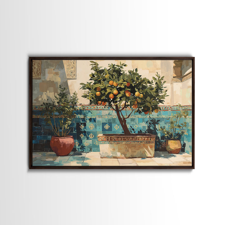 Orange Tree in a Courtyard Planter Canvas Print, Italian Villa Art, Original Painting, Living Room Decor, Fine Art, Villa, IVA-3x2-42