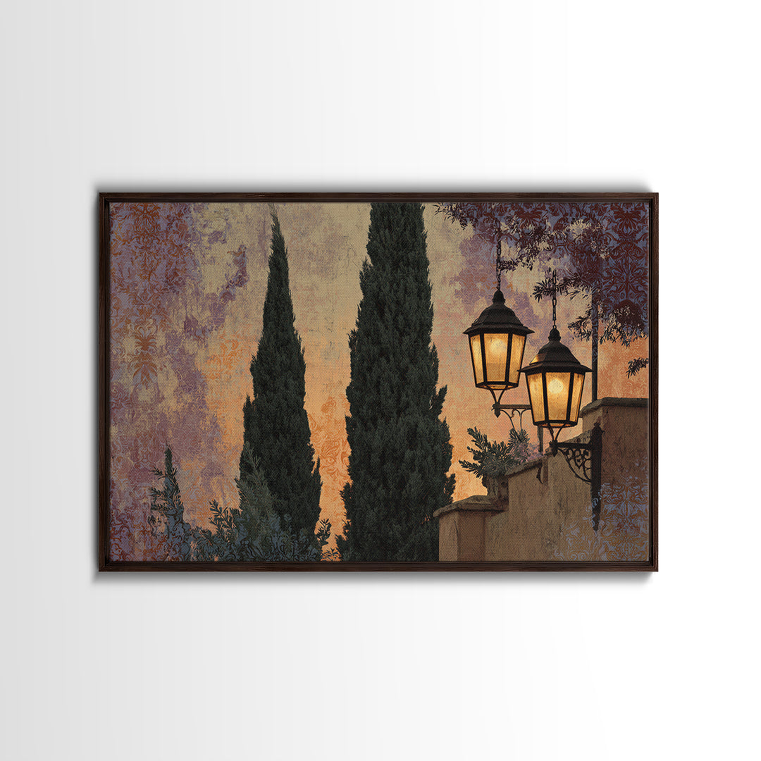Cypress Silhouette at Sunset Canvas Print, Italian Villa Art, Living Room Decor, Villa, Living Room Art, Gallery Wall Set, IVA-3x2-49