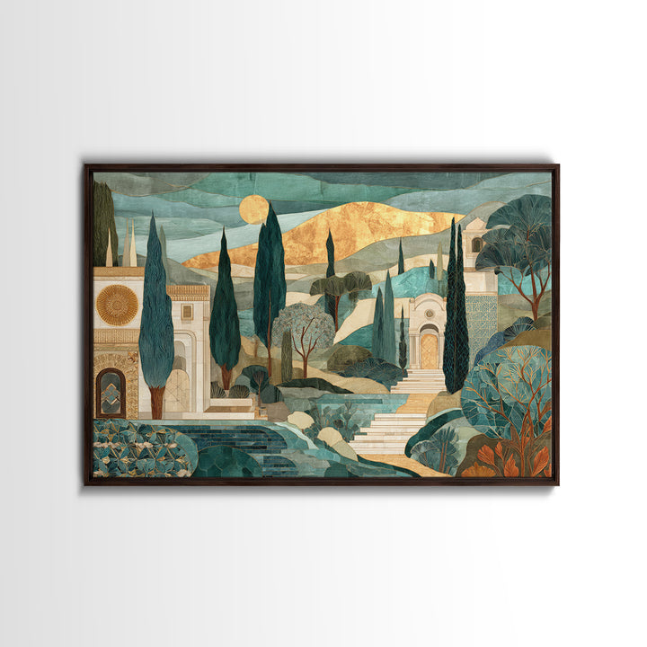 Tuscan Hillside with Cypress Trees and Golden Canvas Print, Italian Villa Art, Digital Wall Art, Living Room Decor, Villa, IVA-3x2-5