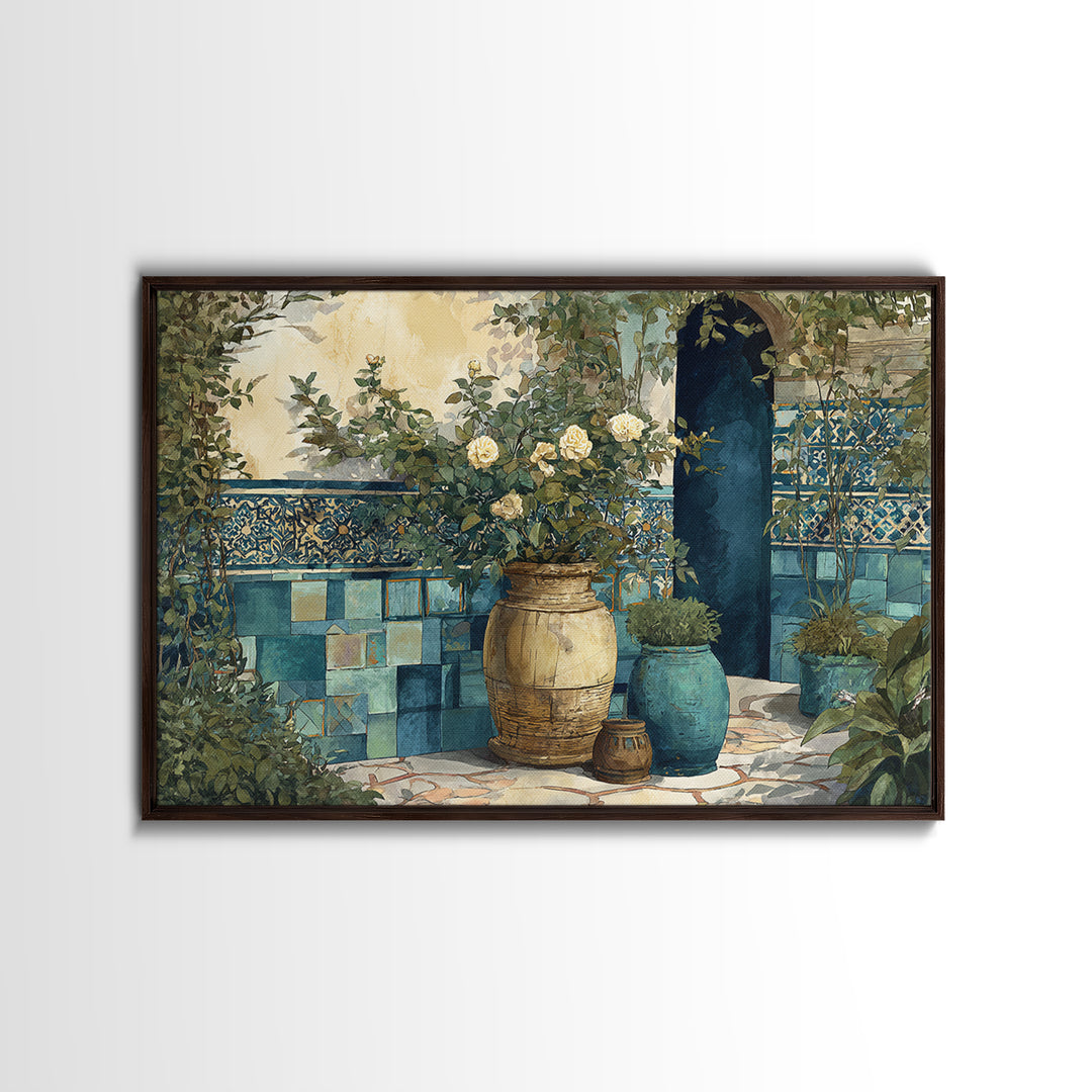Italian Villa Garden Urn Canvas Print, Italian Villa Art, Framed Wall Art, Living Room Decor, Watercolor Art, Villa, IVA-3x2-58