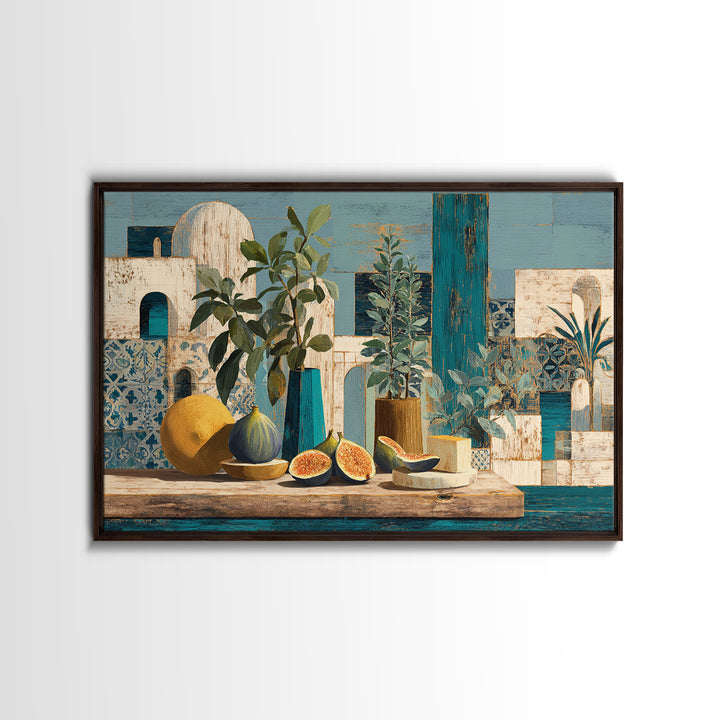 Figs and Cheese on Rustic Wooden Board Canvas Print, Italian Villa Art, Framed Wall Art, Living Room Decor, Oil Painting, Villa, IVA-3x2-61