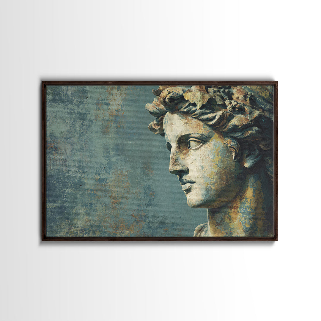 Classic Roman Statue Bust Framed Canvas Print, Italian Villa Art, Bedroom Wall Decor, Living Room Decor, Abstract Art, Villa, IVA-3x2-64