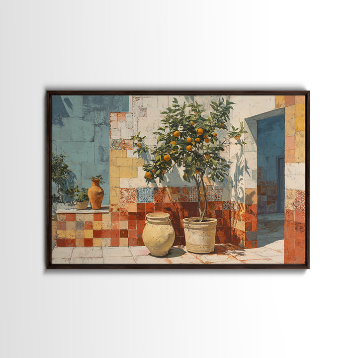Orange Tree in a Courtyard Planter Canvas Print, Italian Villa Art, Original Painting, Living Room Decor, Fine Art, Villa, IVA-3x2-66