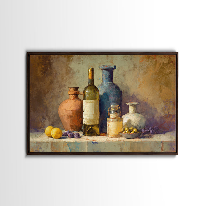 White Wine and Olives Still Life Canvas Print, Italian Villa Art, Coastal Wall Art, Living Room Decor, Fine Art, Villa, IVA-3x2-68