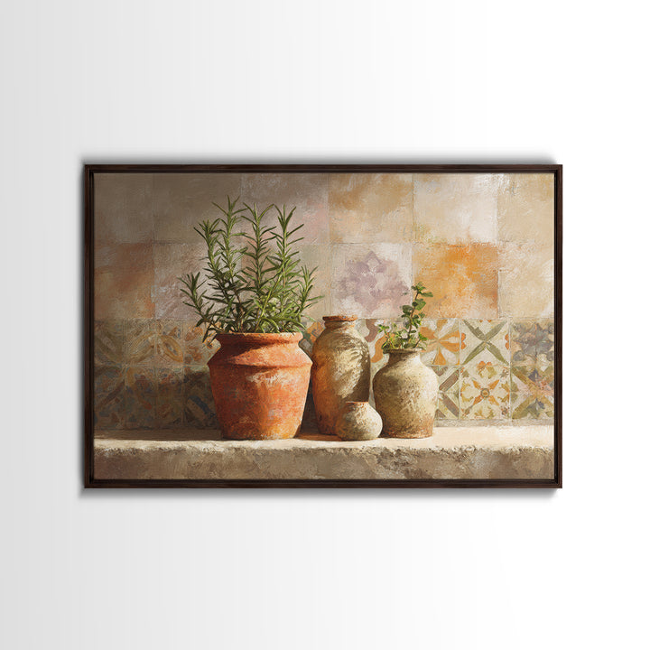 Terra Cotta Pot Framed Canvas Print, Italian Villa Art, Digital Wall Art, Living Room Decor, Oil Painting, Villa, Gallery Wall, IVA-3x2-74