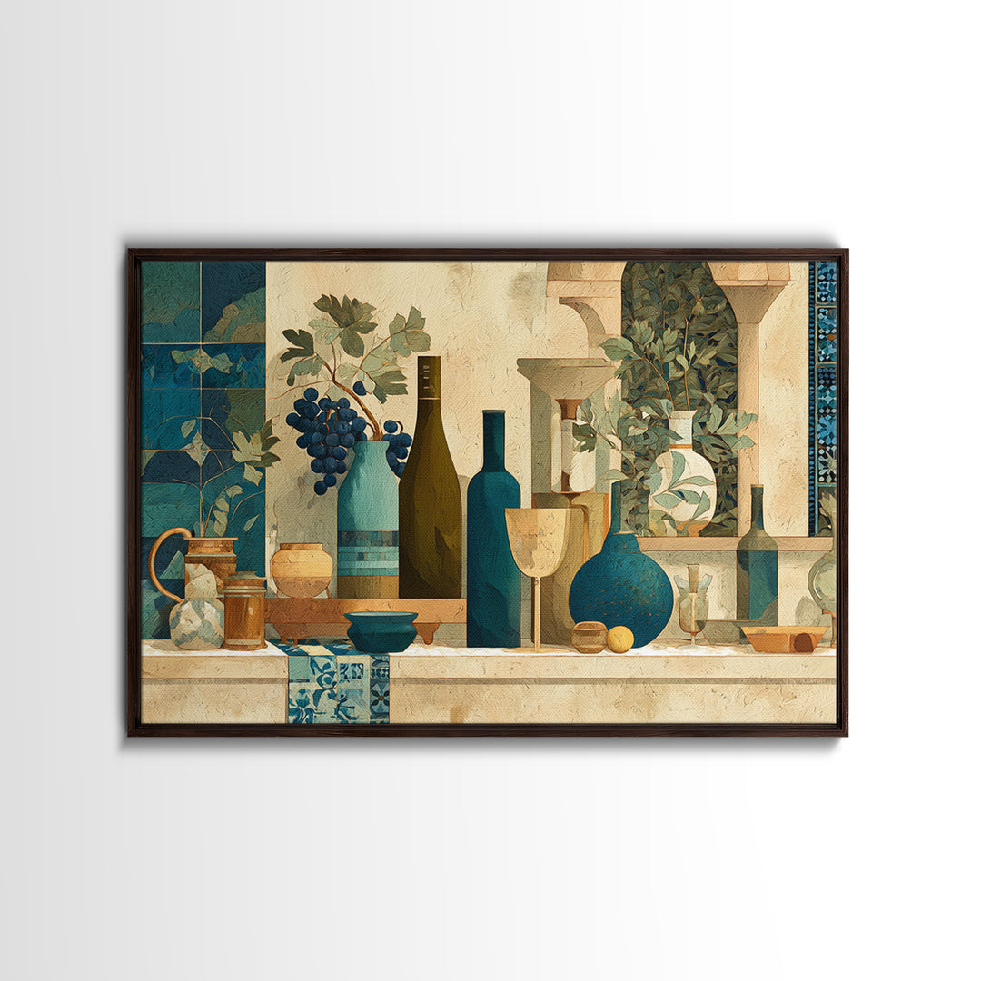 Grapevine and Wine Still Life on Linen Canvas Print, Italian Villa Art, Living Room Art, Living Room Decor, Fine Art, Villa, IVA-3x2-83