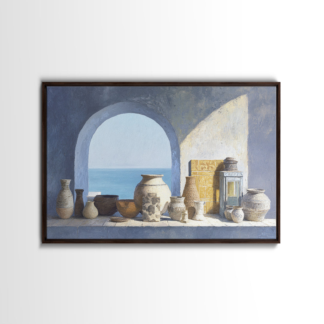 Mediterranean Arch Framing Blue Sea Canvas Print, Italian Villa Art, Gallery Wall, Living Room Decor, Fine Art, Villa, IVA-3x2-84