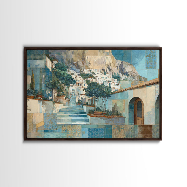 Amalfi Coast Cliffs Canvas Print, Italian Villa Art, Coastal Wall Art, Living Room Decor, Oil Painting, Villa, IVA-3x2-89