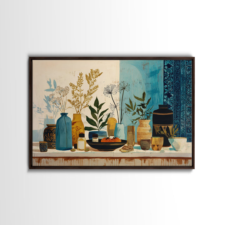 Pasta Herbs and Tomatoes Still Life Framed Canvas Print, Italian Villa Art, Colorful Wall Art, Living Room Decor, Villa, IVA-3x2-95