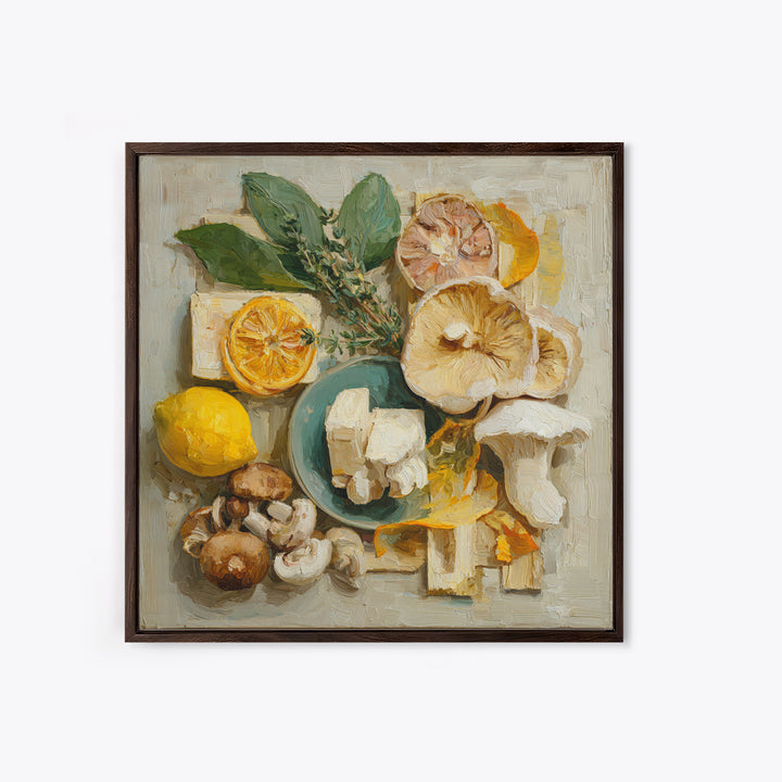Mushrooms and Thyme Botanical Study Canvas Print, Kitchen Art, Kitchen Wall Art, Kitchen Decor, Watercolor Art, Kitchen, KIT-1x1-15