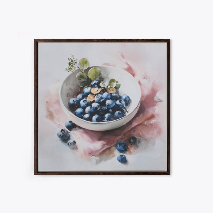 Blueberries in a White Bowl Canvas Print, Kitchen Art, Digital Print, Kitchen Decor, Watercolor Art, Kitchen, Kitchen Print, KIT-1x1-19