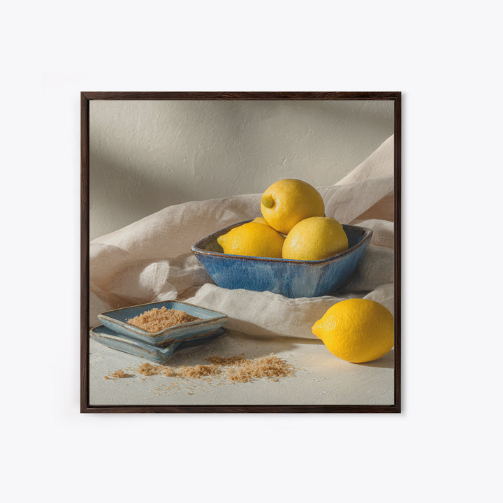 Lemons and Blue Ceramic Bowl Still Life Canvas Print, Kitchen Art, Trendy Wall Art, Kitchen Decor, Fine Art, Kitchen, KIT-1x1-26